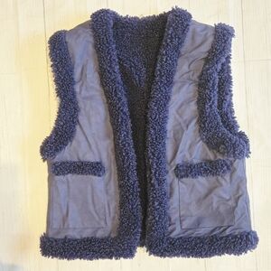 WeWoreWhat Reversible Faux Leather and Sherpa Vest Navy Blue Size Large NWT